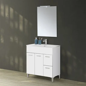 Mobile bagno a terra 80 bianco con lavabo e specchio LED Martha
