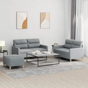 Set Di Divani 3 Pz Con Cuscini Grigio Chiaro İn Tessuto /
