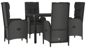 Set da pranzo da giardino 5 pz nero con cuscini in polyrattan