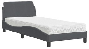 Letto con materasso grigio scuro 90x200 cm in velluto