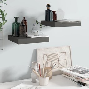 Scaffali A Parete 2 Pz Grigio Lucido 23x23,5x3,8 Cm İn Mdf /