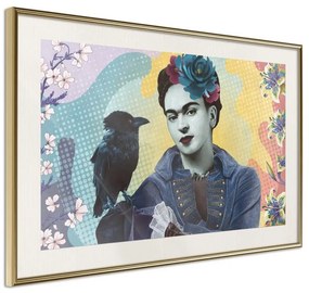 Poster  Frida with a Raven  Cornice Quadri Cornice d'oro con passe-partout, Larghezza x Altezza Home decor 90x60