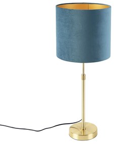 Lampada da tavolo oro / ottone con paralume in velluto blu 25 cm - Parte