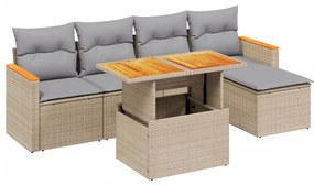 Set divano da giardino 6 pz con cuscini beige in polyrattan