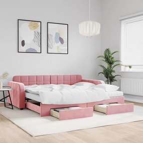 Divano Letto Estraibile Con Cassetti Rosa 90x200 Cm Velluto /