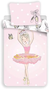 Set copripiumino e federa da bambini rosa in cotone per letto singolo 140x200 cm Ballerina – Jerry Fabrics