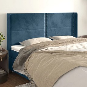 Testiera Ad Orecchio Blu Scuro 163x16x118/128 Cm İn Velluto /