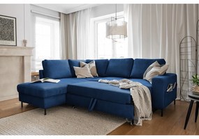 Divano letto angolare in velluto a coste blu scuro (angolo sinistro) Lofty Lilly - Miuform