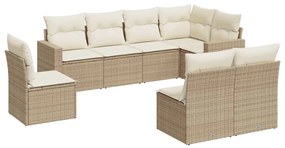 Set divano da giardino 8 pz con cuscini beige in polyrattan