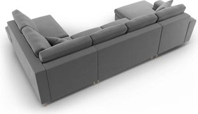 Divano angolare grigio chiaro allungabile e con contenitore (con penisola a destra/a U) con rivestimento in velluto Kyoto – Cosmopolitan Design