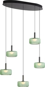 Lampada a sospensione di design color canna di fucile con vetro verde, LED integrato, dimmerabile a 3 fasi, 5 luci - Fiera