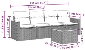 Set divano da giardino 5 pz con cuscini beige in polyrattan