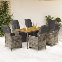 Set Bistr da Giardino 7 pz con Cuscini in Polyrattan Grigio 3276888