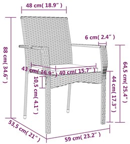 Set da Pranzo da Giardino 7 pz con Cuscini in Polyrattan Grigio