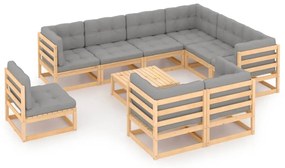 Set divani da giardino 10 pz con cuscini legno massello di pino