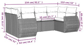 Set divano da giardino 6 pz con cuscini nero in polyrattan