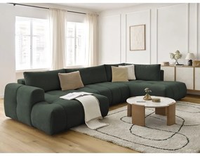 Divano angolare verde allungabile e con contenitore (penisola a destra/a U) con rivestimento in ciniglia Fuji – Bobochic Paris