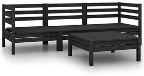 Set divani da giardino 4 pz nero in legno massello di pino