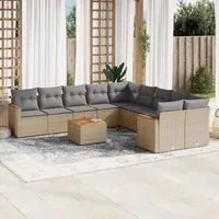 Set Divani da Giardino 11 pz con Cuscini Beige in Polyrattan 3258762