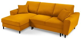 Divano angolare color senape allungabile e con contenitore (con penisola a sinistra/con chaise lounge) con rivestimento in velluto a coste Kyoto – Cosmopolitan Design