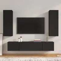 Set Mobili Porta TV 4 pz Nero in Legno Multistrato cod mxl 13227