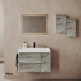 Mobile Bagno Sospeso "Portofino" Da 80 Cm Composto Da Due Cassetti Ed Un Anta Vano a Giorno Finitura Grigio Antico