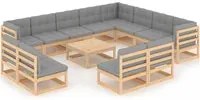 Set Divani da Giardino 13 pz con Cuscini Legno Massello di Pino 3076949