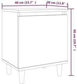 Comodini con Gambe in Legno Massello 2pz Rovere Fumo 40x30x50cm