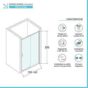 Porta doccia nicchia 140 cm scorrevole con vetro in cristallo serigrafato Ted