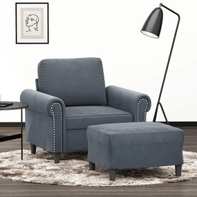 Poltrona Con Poggiapiedi Grigio Scuro 60 Cm İn Velluto /