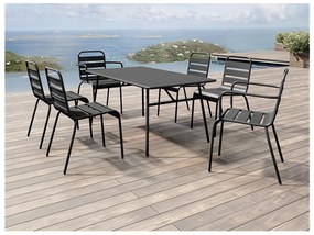 Sala da pranzo giardino tavolo L.160cm 2 sedie impil. bracc. e 4 sedie impil. Metallo Nero - MIRMANDE di MYLIA