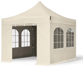 TOOLPORT 3x3m gazebo pieghevole con laterali (finestre), PREMIUM acciaio, crema - (600014)