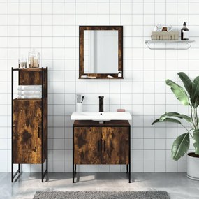 Set mobili da bagno 3 pz rovere fumo in legno multistrato