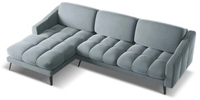 Divano angolare azzurro (con penisola a sinistra) con rivestimento in velluto Nalu – Makamii