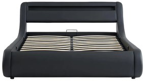 Letto matrimoniale contenitore con LED 160 x 200 cm in Similpelle Nero - IRIS