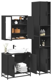 Set Mobili Da Bagno 3 Pz Nero İn Legno Multistrato /