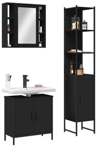 Set Di Mobili Da Bagno 3 Pz Nero İn Legno Multistrato /