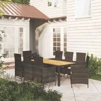 Set Mobili da Giardino 9 pz con Cuscini in Polyrattan Nero 3094838