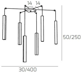 Sospensione Moderna Square Tube Metallo Bianco 6 Luci Gu10