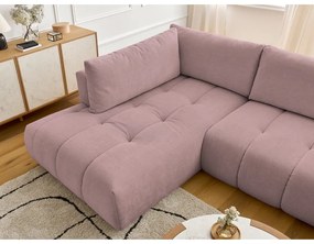 Divano angolare rosa allungabile e con contenitore (penisola a sinistra/a U) con rivestimento in ciniglia Fuji – Bobochic Paris