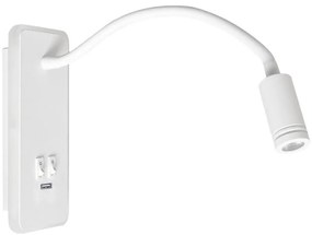 LED Lampada flessibile da parete con base USB 1xLED/8W+1xLED/2W/230V bianco