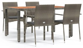 Set da pranzo da giardino 5 pz con cuscini in polyrattan grigio