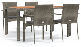 Set da pranzo da giardino 5 pz con cuscini in polyrattan grigio