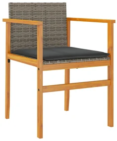 Sedie giardino con cuscini 2pz grigie polyrattan legno massello