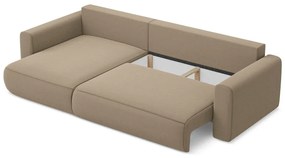 Divano angolare marrone chiaro allungabile/con contenitore (con penisola a sinistra/con chaise lounge) con rivestimento in velluto Kapua – Makamii