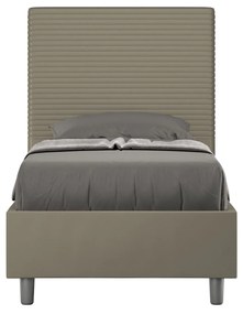 Letto singolo imbottito similpelle Focus 80x200 senza rete, con rete, contenitore, Cappuccino / Con Rete