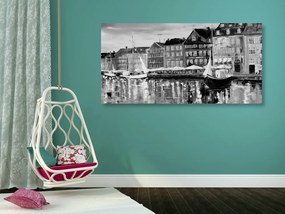 Stampa su tela – Dipinto a olio di Venezia in bianco e nero
