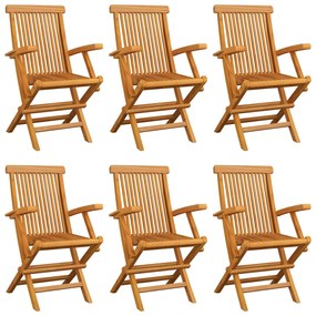 Sedie da giardino con cuscini verdi 6 pz legno massello di teak