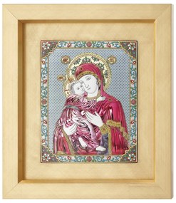 Quadro  "Madonna con Bambino" con smalti cm.19,2x24h (est. cm.39,2x43,7)