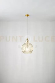 Lia sospensione in vetro e metallo cognac specchiato + ottone bruni...